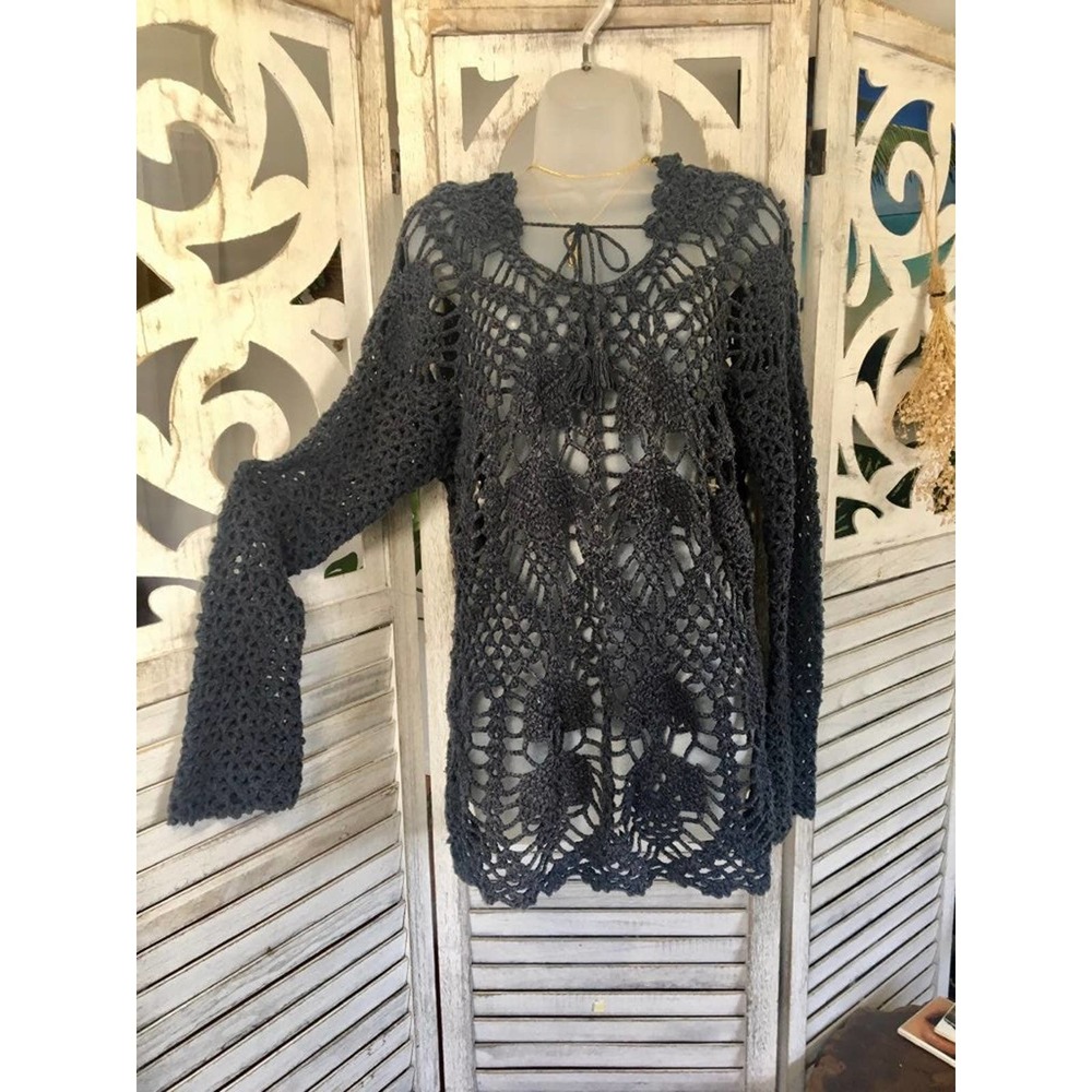 FREE PEOPLE crochet knit hoodie sXS